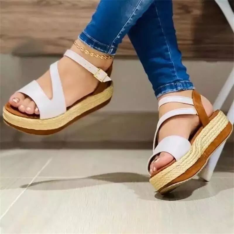 Ankle Strap Platform Sandals Thick Sole Hollow Buckle Open Toe Women's Shoes