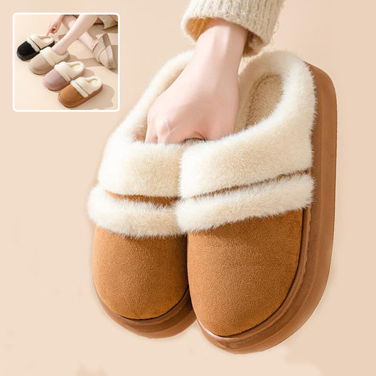 Warm Cotton Slippers For Women Leisure Thick Sole Non-slip Plush House Shoes Winter Bedroom Floor Faux Suede Slipper