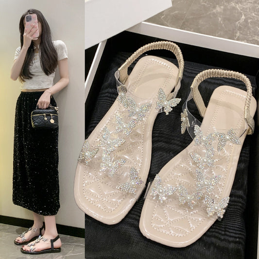 Roman Fairy Style With Skirt Soft Bottom Seaside Beach Flat Sandals Women's Shoes