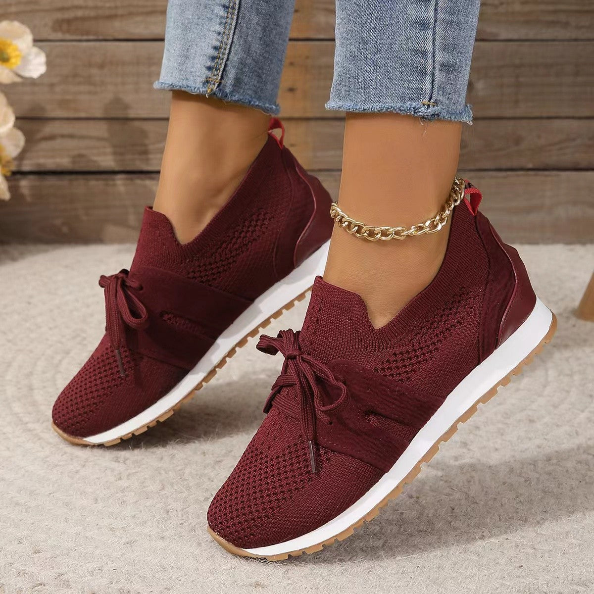 New Lace Up Mesh Flats Sneakers For Women Breathable Casual Walking Wedges Shoes