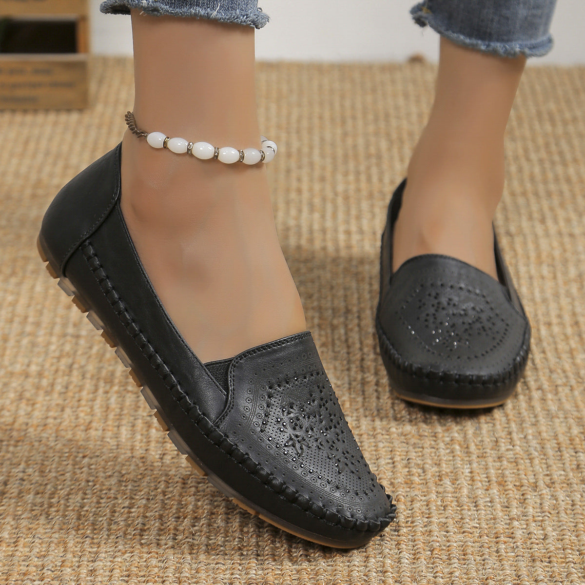Handmade Stitching Gommino Moccasin Loafer Solid Color Casual Women's Flat Shoes