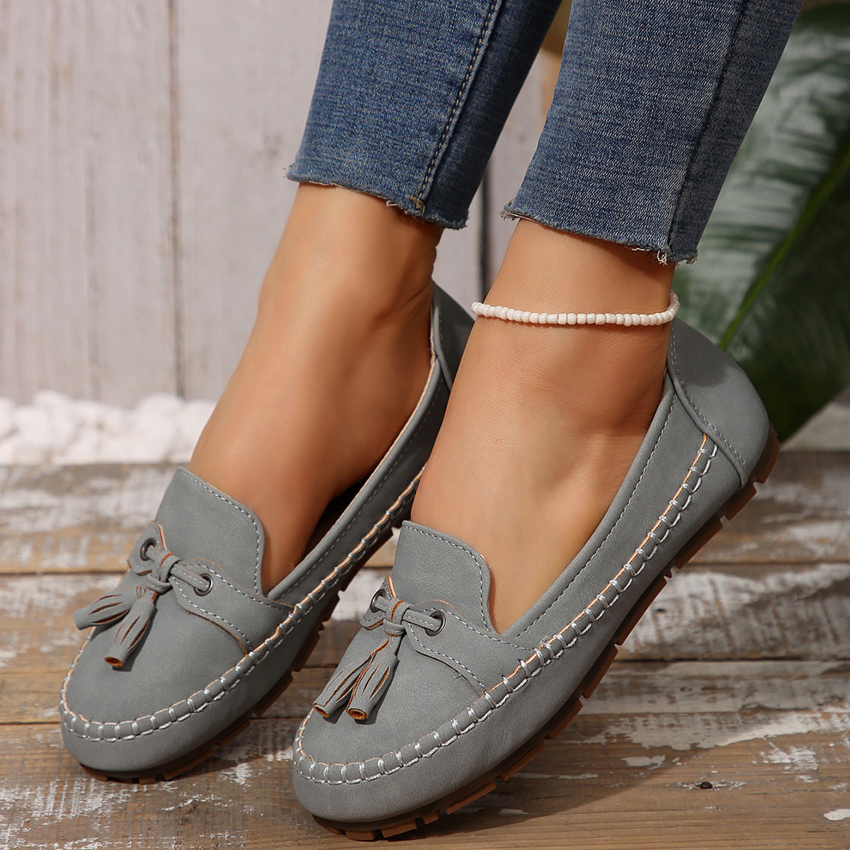 Women's Round Head Loafers Moccasins Fashion Non-slip Soft Comfortable Flats Shoes