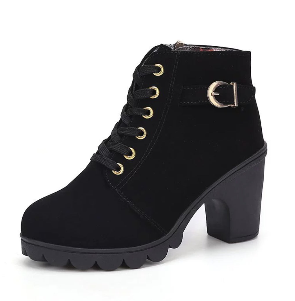 Fashoin Leopard Print Ankle Square Heel Faux Suede Lace-up Zip Boots Women Casual Versatile Shoes Autumn And Winter