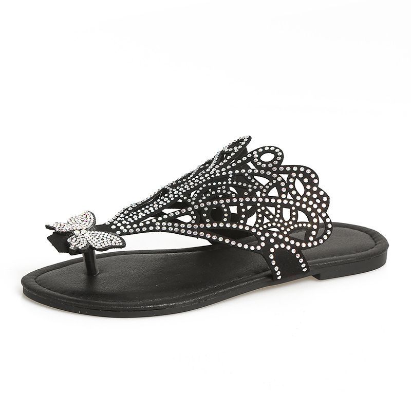 Butterfly Slip-on Flip-toe Sandals Women's Faux Rhinestone Hollow Flat sandal Slide On