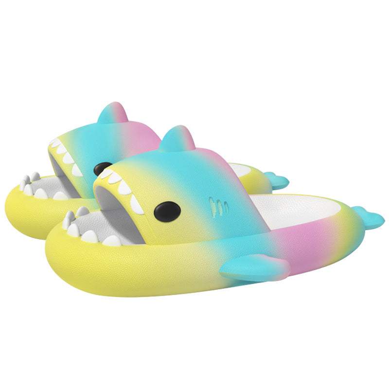 Gradient Rainbow Shark Slippers Women's Summer Indoor Outdoor Slide On Sandals