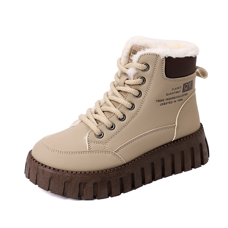 Lace-up Snow Boots Winter Warm Fleece Flat Shoes For Women Fashion Casual Plush Ankle Boot