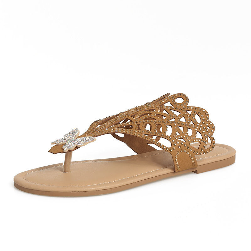 Butterfly Slip-on Flip-toe Sandals Women's Faux Rhinestone Hollow Flat sandal Slide On
