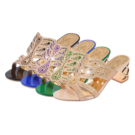 Women's Fashion Dressy Faux Rhinestone Slip On Sandals Great for Prom