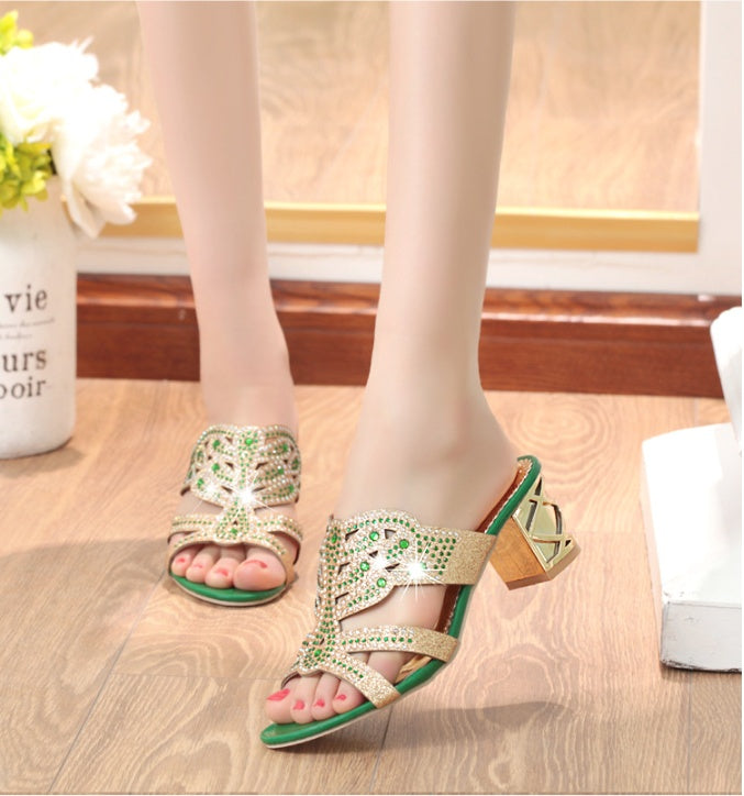 Women's Fashion Dressy Faux Rhinestone Slip On Sandals Great for Prom