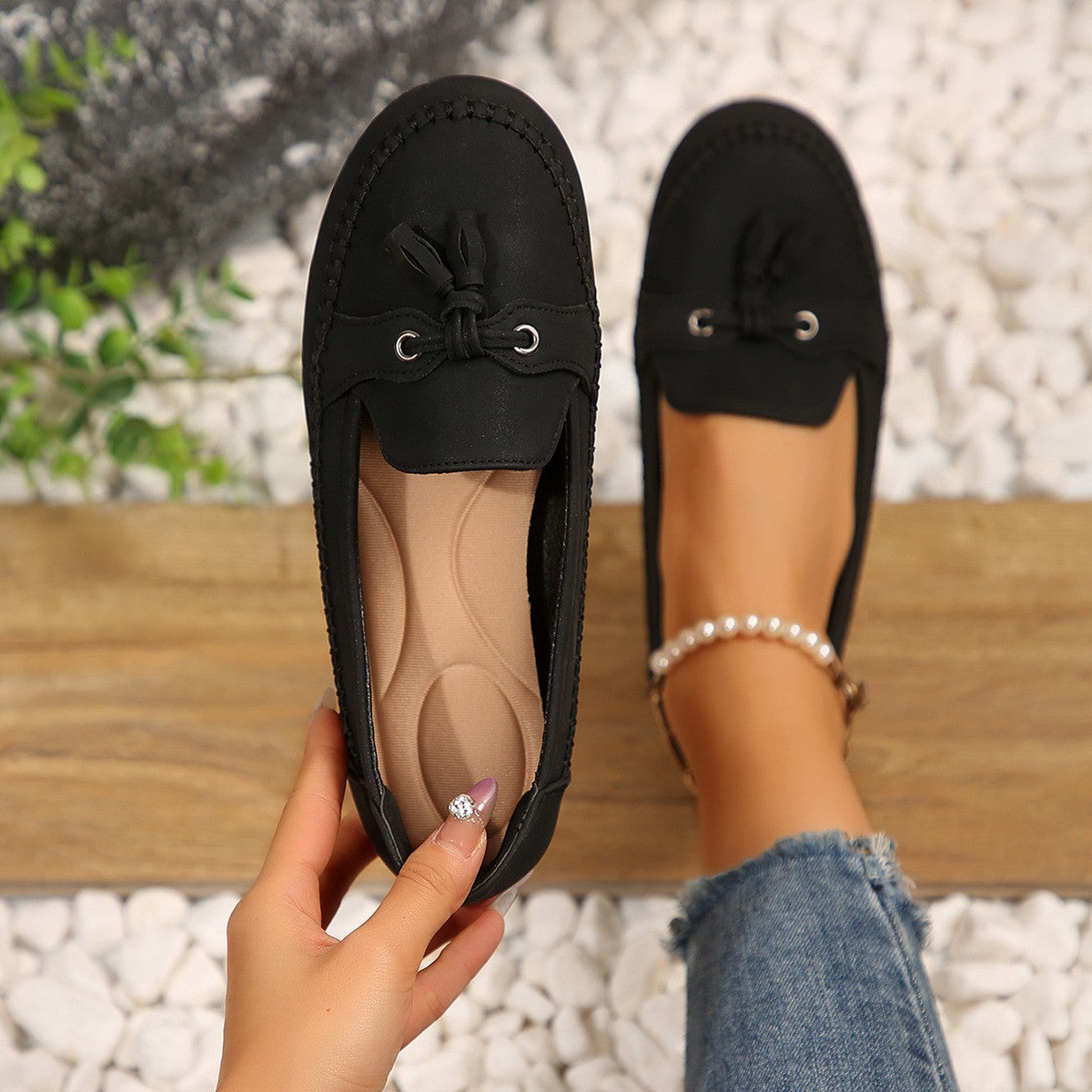 Women's Round Head Loafers Moccasins Fashion Non-slip Soft Comfortable Flats Shoes