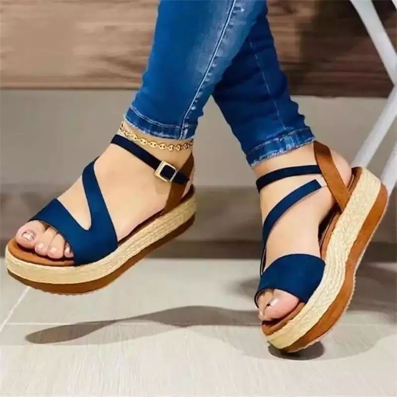Ankle Strap Platform Sandals Thick Sole Hollow Buckle Open Toe Women's Shoes