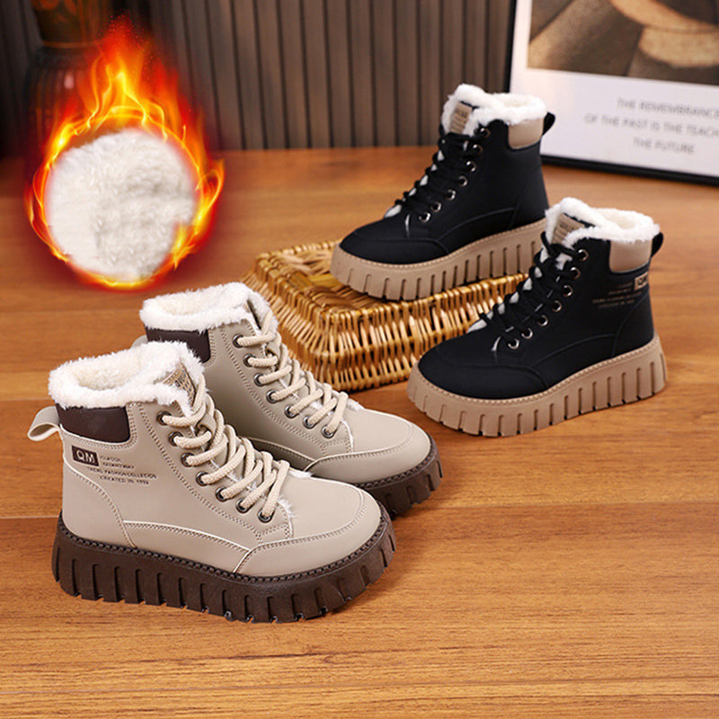 Lace-up Snow Boots Winter Warm Fleece Flat Shoes For Women Fashion Casual Plush Ankle Boot
