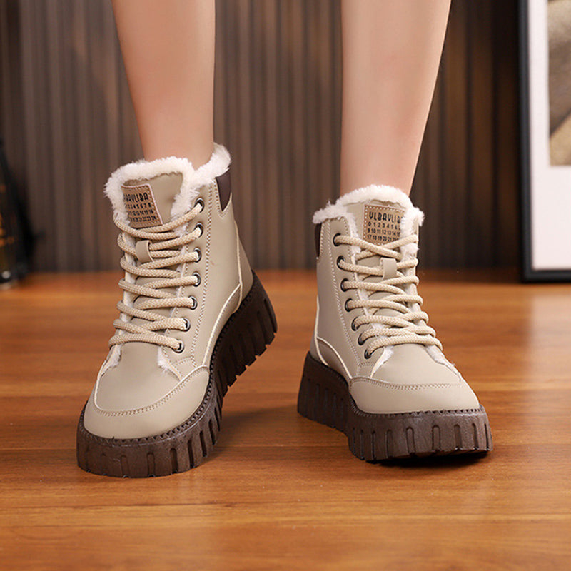 Lace-up Snow Boots Winter Warm Fleece Flat Shoes For Women Fashion Casual Plush Ankle Boot