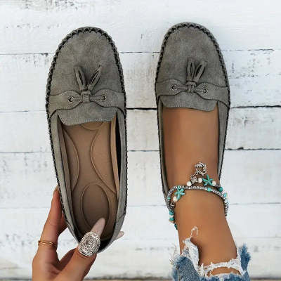 Women's Round Head Loafers Moccasins Fashion Non-slip Soft Comfortable Flats Shoes