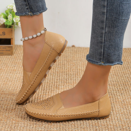 Handmade Stitching Gommino Moccasin Loafer Solid Color Casual Women's Flat Shoes
