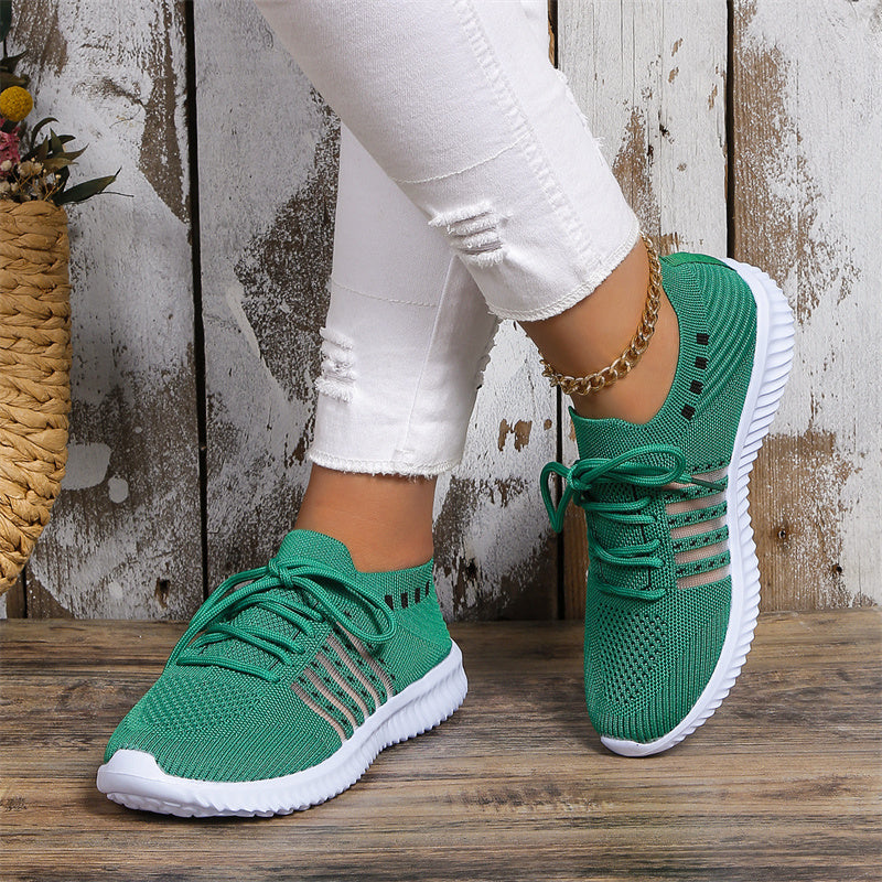 Casual Lace-up Mesh Sneakers Breathable Flying Woven Round Toe Walking Running Sports Sneakers