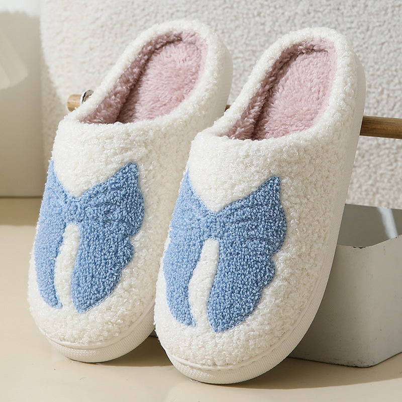 Cute Cartoon Bow Tied Ribbon Cotton Closed Toe Soft Slide On Slippers