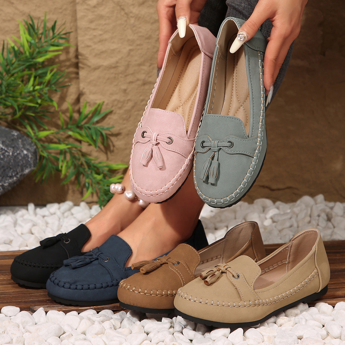 Women's Round Head Loafers Moccasins Fashion Non-slip Soft Comfortable Flats Shoes