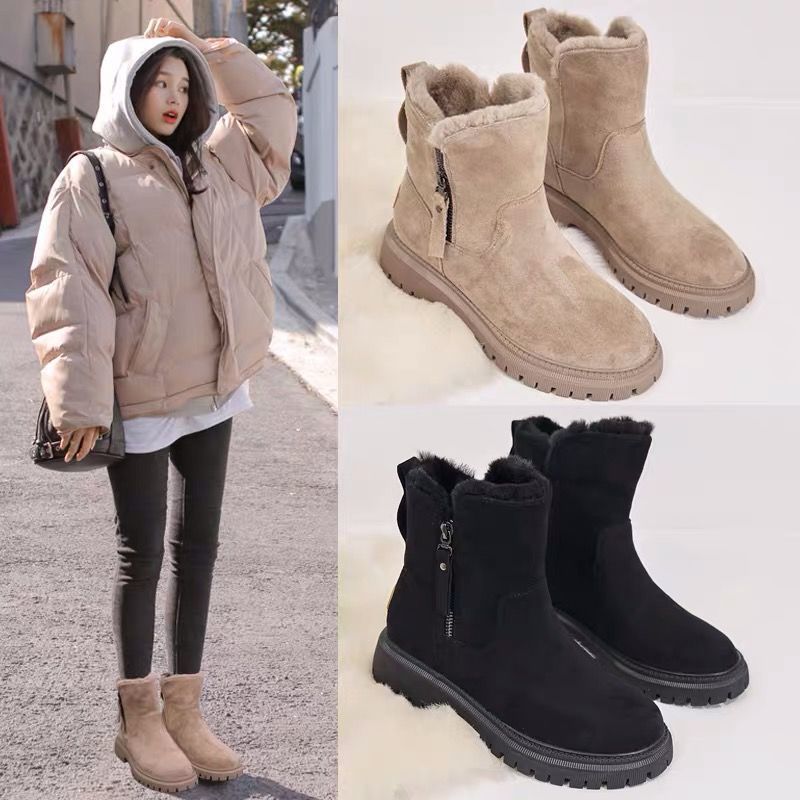 Plush Warm Ankle Boots Faux Leather And Faux Fur Integrated Winter Fall Women's Boots