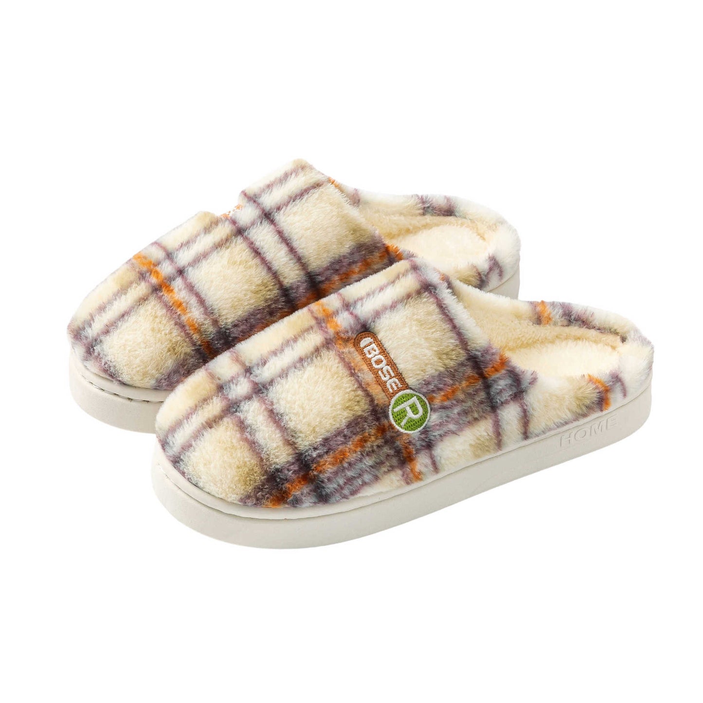 Women's Plush Warm Plaid Flannel Non-slip Cotton House Slide On Slipper Shoes