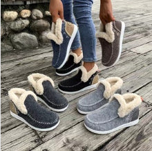 Fleece-lined Thick Plush Boots Warm Sewing Flat Cotton Shoes Winter Ankle Boot Booties