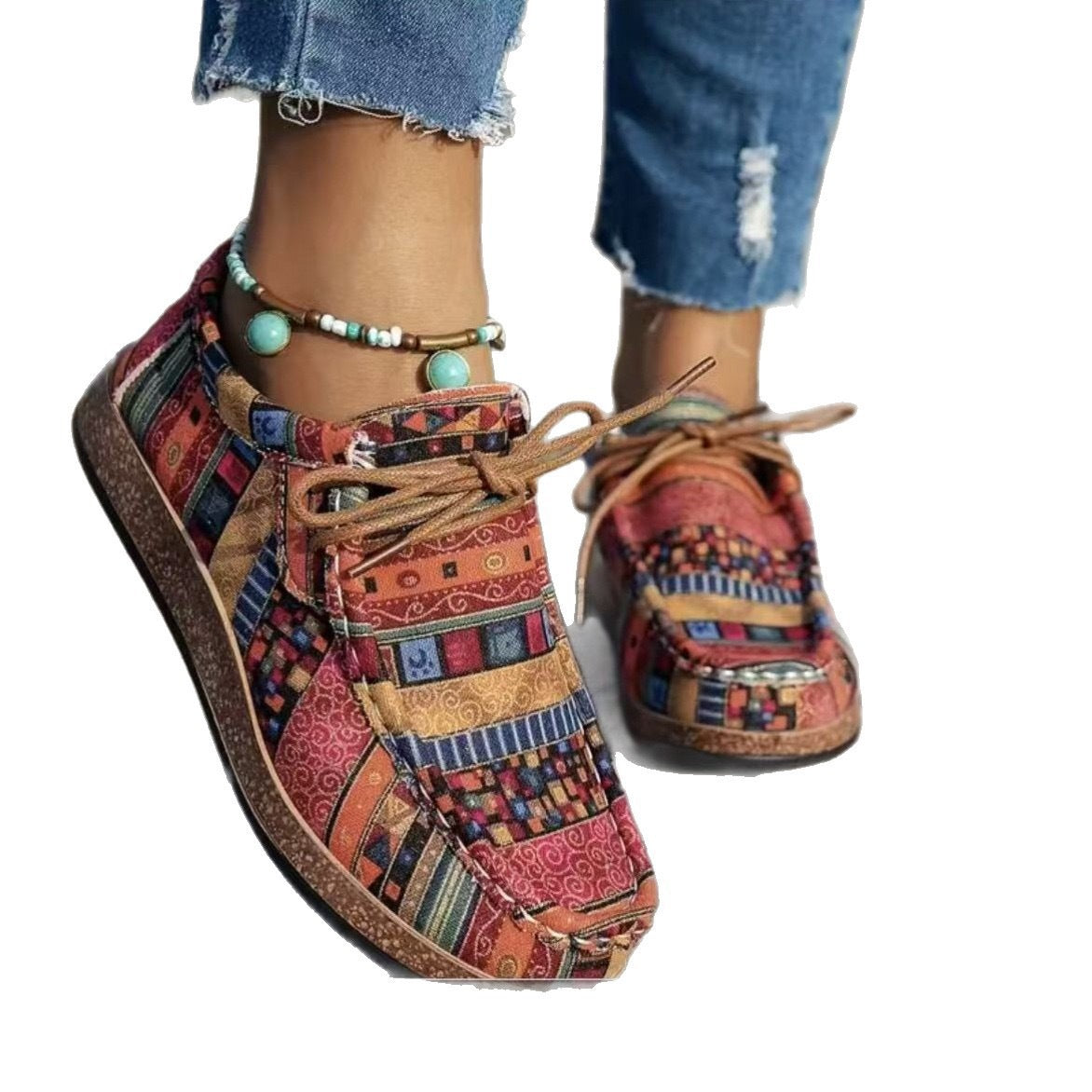 Color Graffiti Canvas Moccasin Style Flat Bottom Sneakers