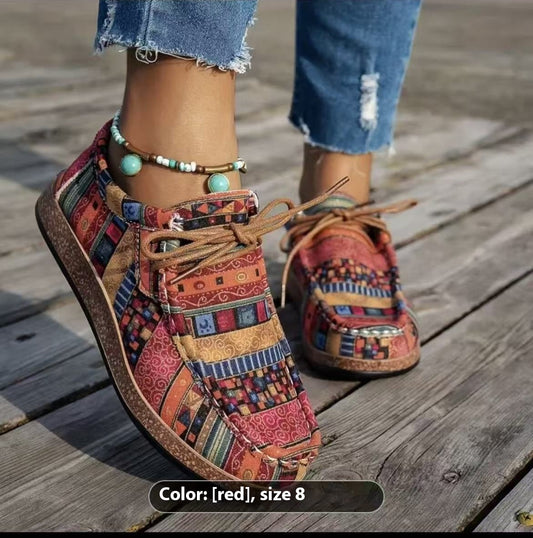 Color Graffiti Canvas Moccasin Style Flat Bottom Sneakers