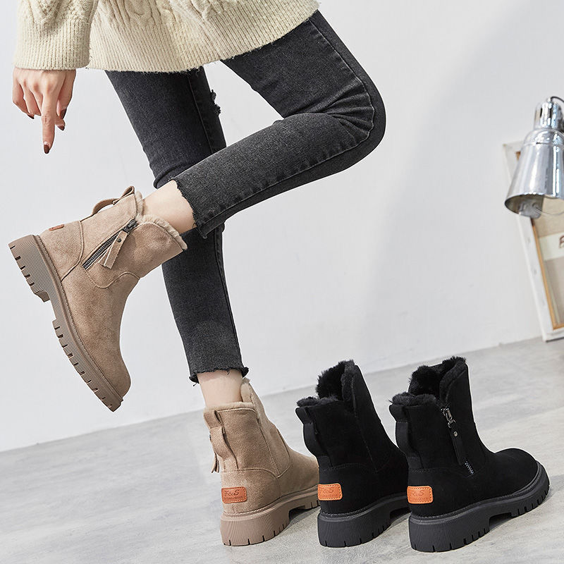 Plush Warm Ankle Boots Faux Leather And Faux Fur Integrated Winter Fall Women's Boots