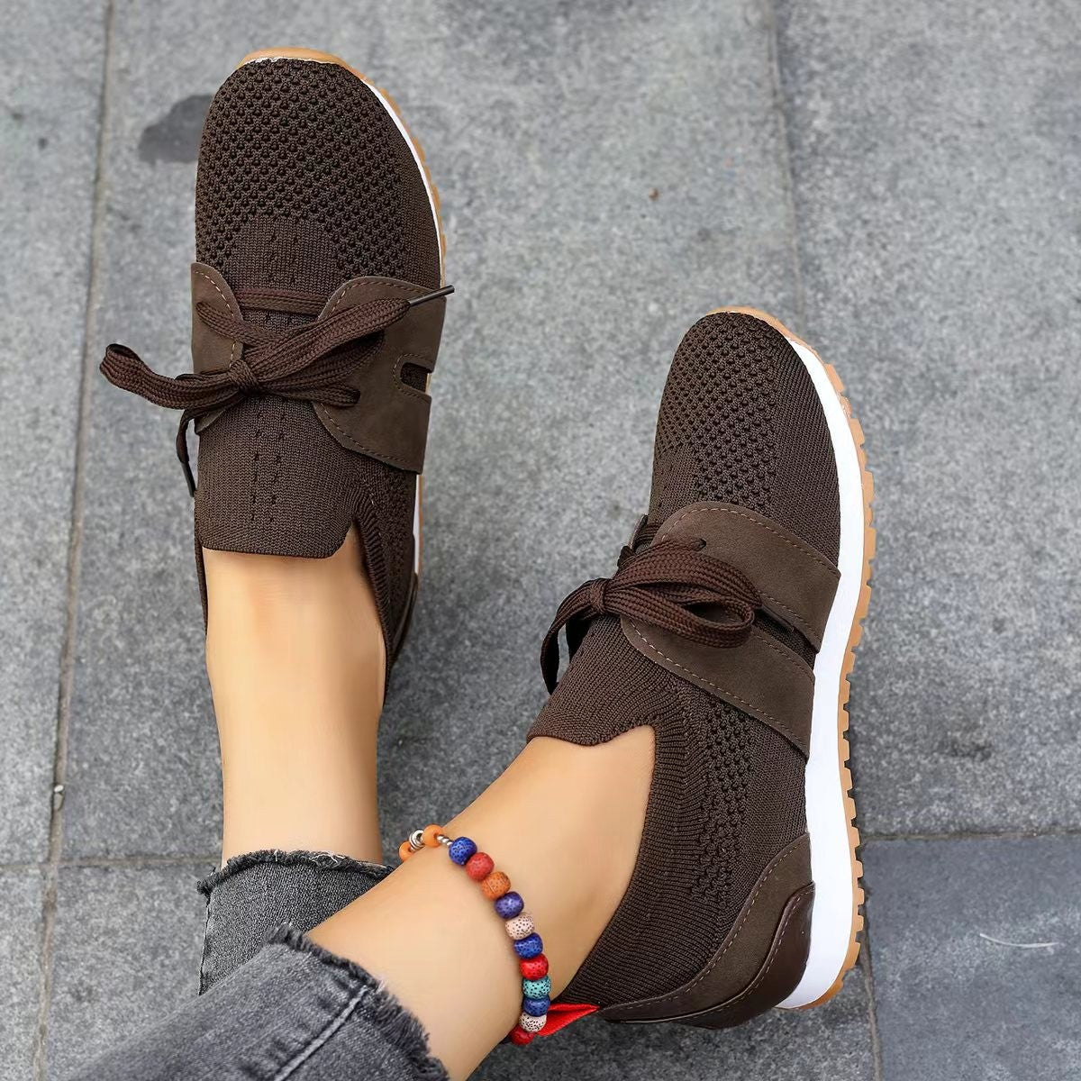 New Lace Up Mesh Flats Sneakers For Women Breathable Casual Walking Wedges Shoes