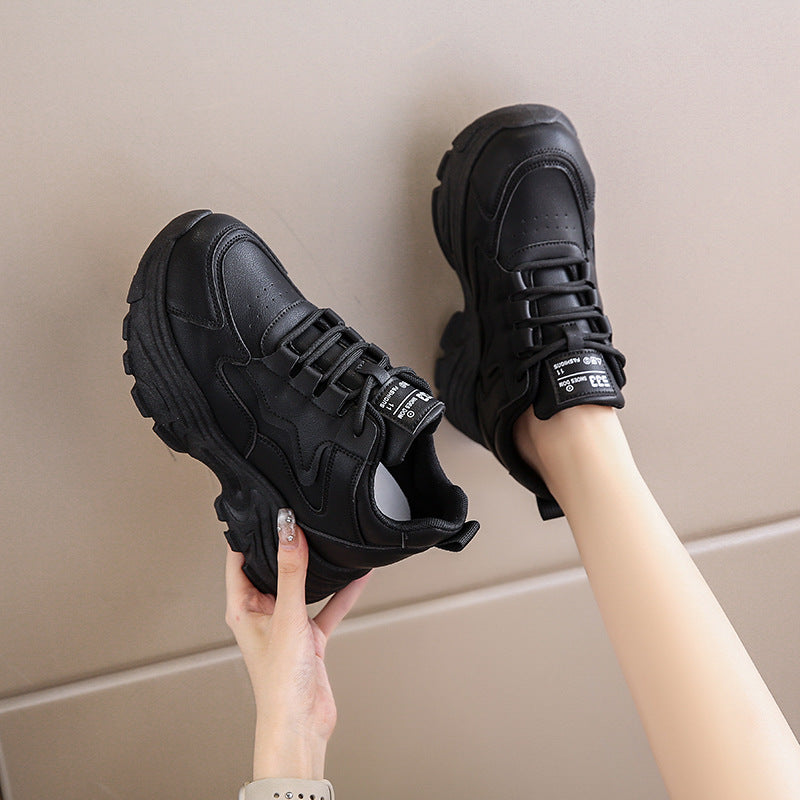 White or Black Thick Chunky Sole Lace Up Breathable Casual Sneaker