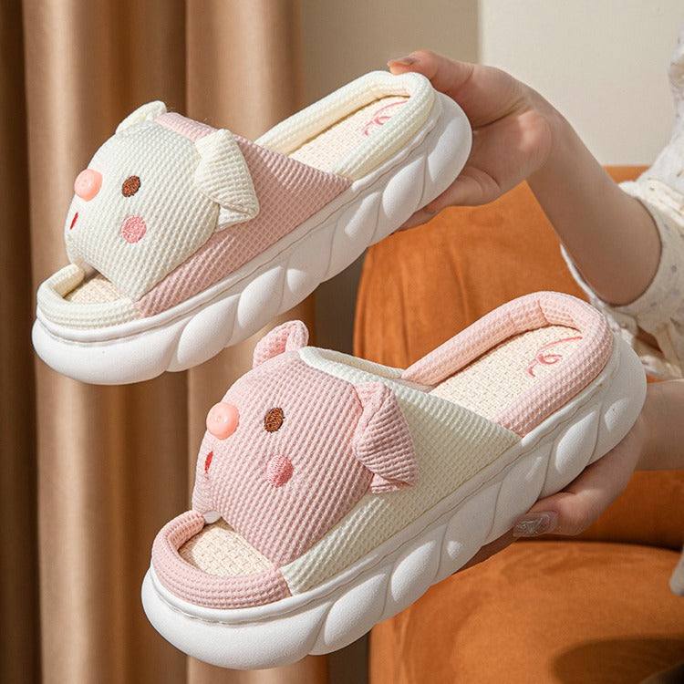 Cute Piggy Slippers Open Toe Soft Women Men Cartoon Pig House Shoes Slide On Shoes Sandals