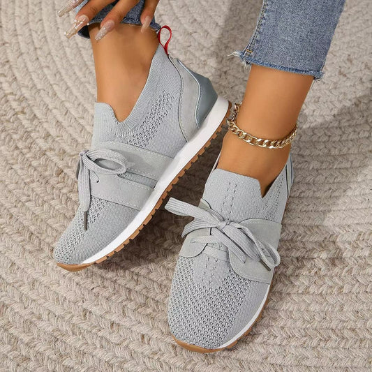 New Lace Up Mesh Flats Sneakers For Women Breathable Casual Walking Wedges Shoes