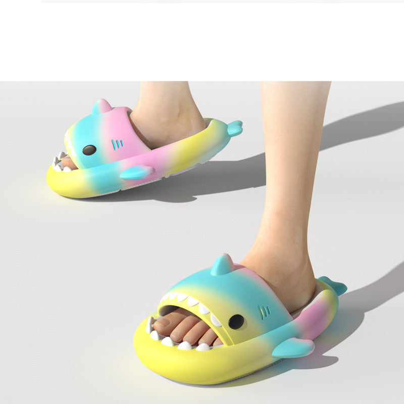 Gradient Rainbow Shark Slippers Women's Summer Indoor Outdoor Slide On Sandals