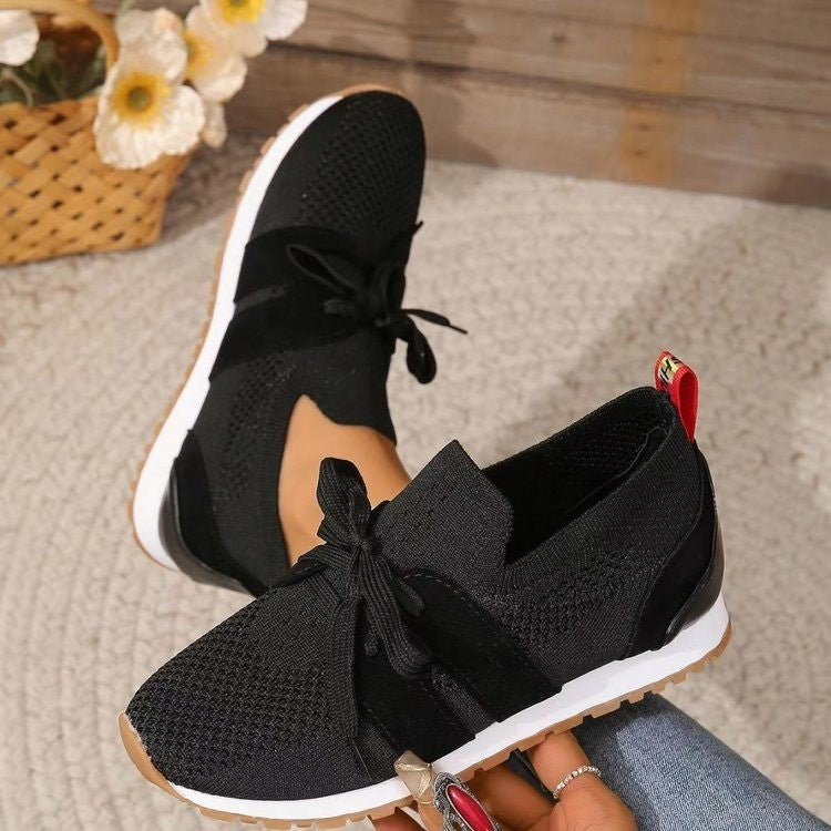 New Lace Up Mesh Flats Sneakers For Women Breathable Casual Walking Wedges Shoes