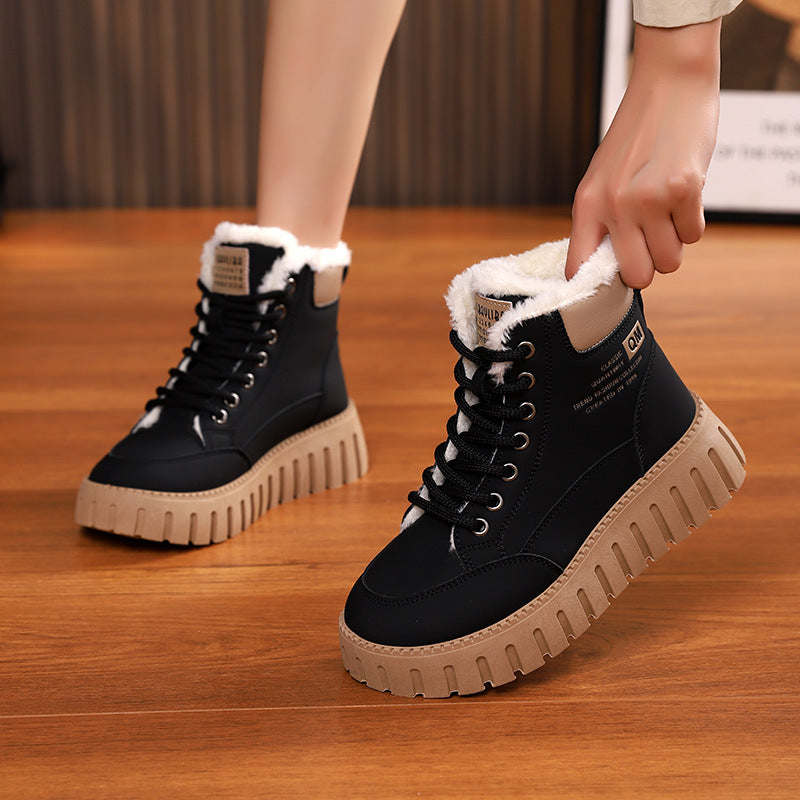 Lace-up Snow Boots Winter Warm Fleece Flat Shoes For Women Fashion Casual Plush Ankle Boot