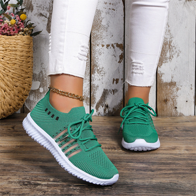 Casual Lace-up Mesh Sneakers Breathable Flying Woven Round Toe Walking Running Sports Sneakers