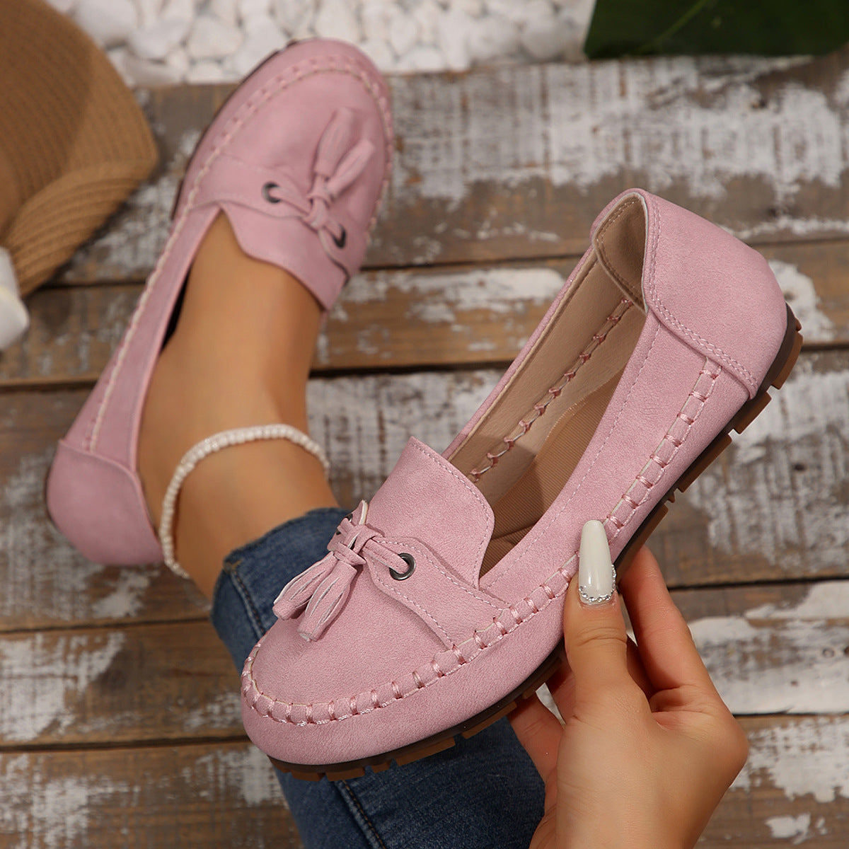 Women's Round Head Loafers Moccasins Fashion Non-slip Soft Comfortable Flats Shoes