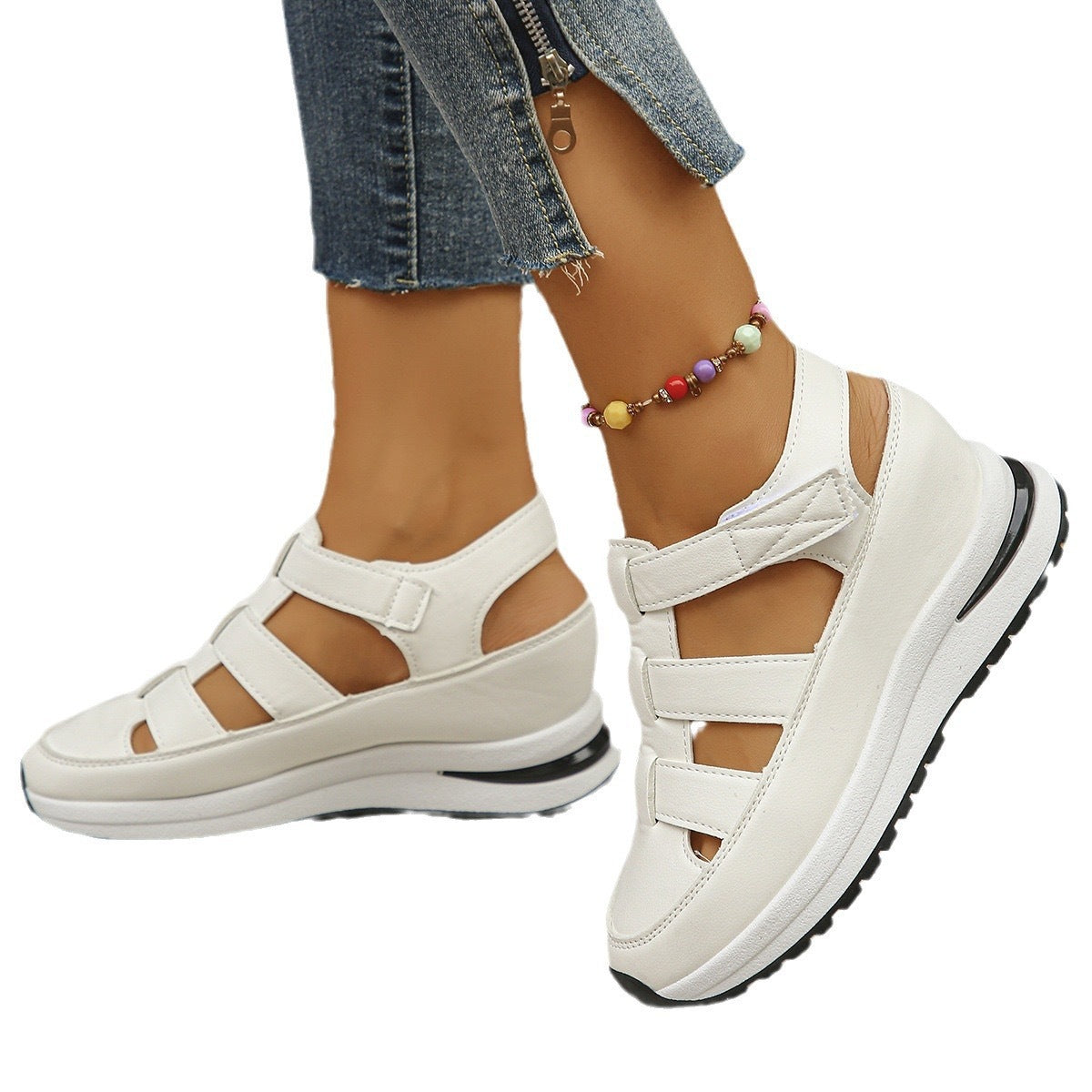 Low Top Baotou Hollow Women's Cutout Sneakers Breathable Shoes Thick Soles