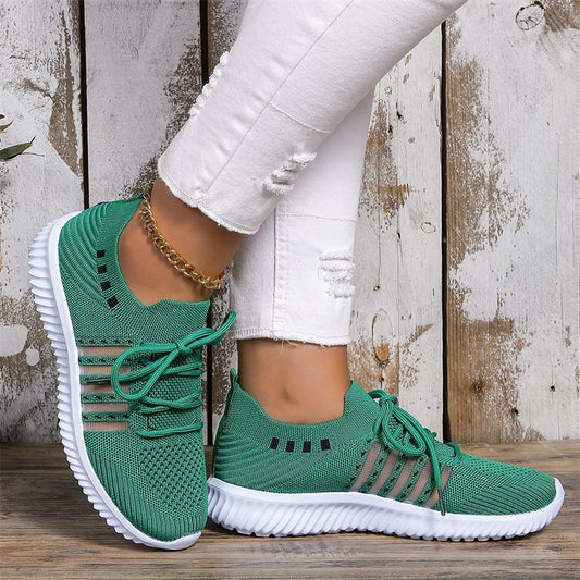 Casual Lace-up Mesh Sneakers Breathable Flying Woven Round Toe Walking Running Sports Sneakers