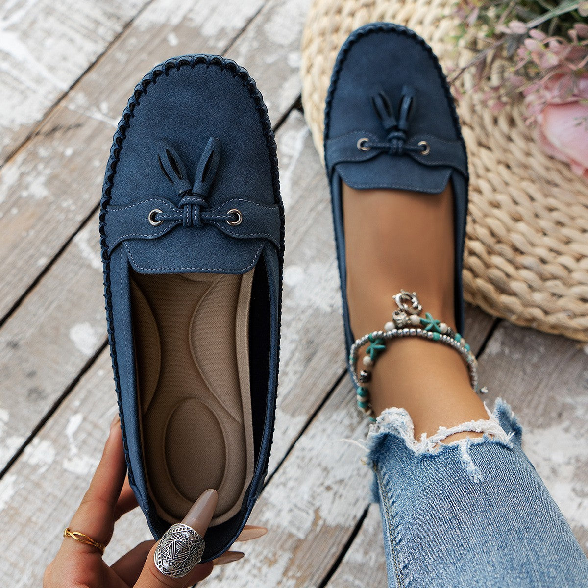Women's Round Head Loafers Moccasins Fashion Non-slip Soft Comfortable Flats Shoes
