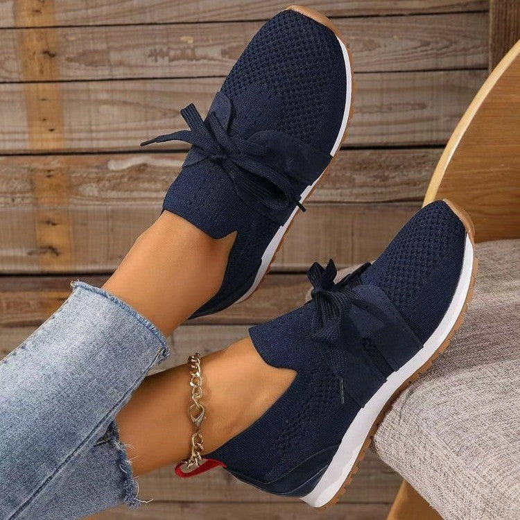 New Lace Up Mesh Flats Sneakers For Women Breathable Casual Walking Wedges Shoes
