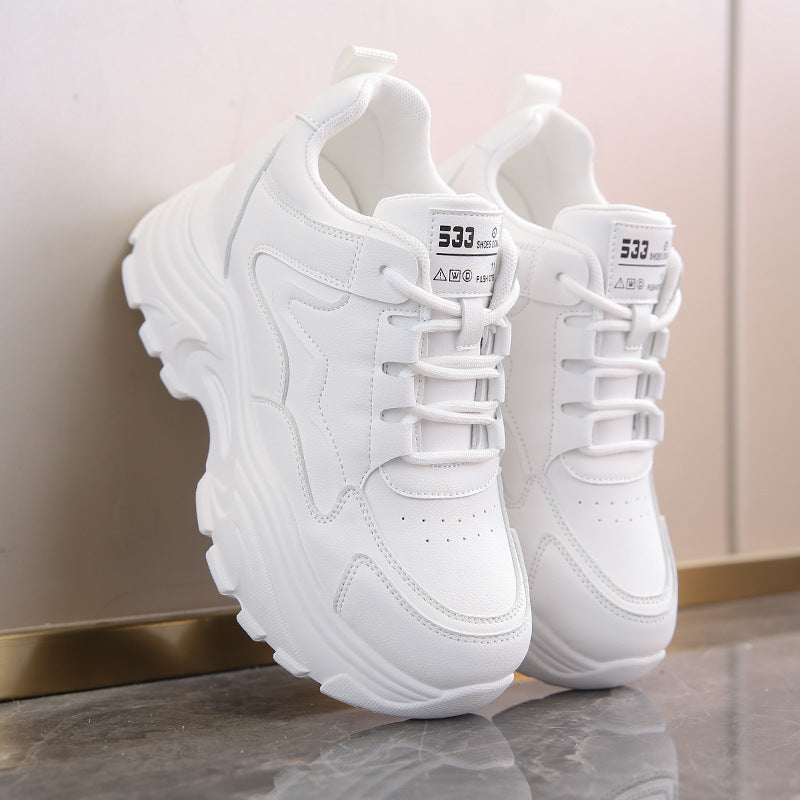 White or Black Thick Chunky Sole Lace Up Breathable Casual Sneaker