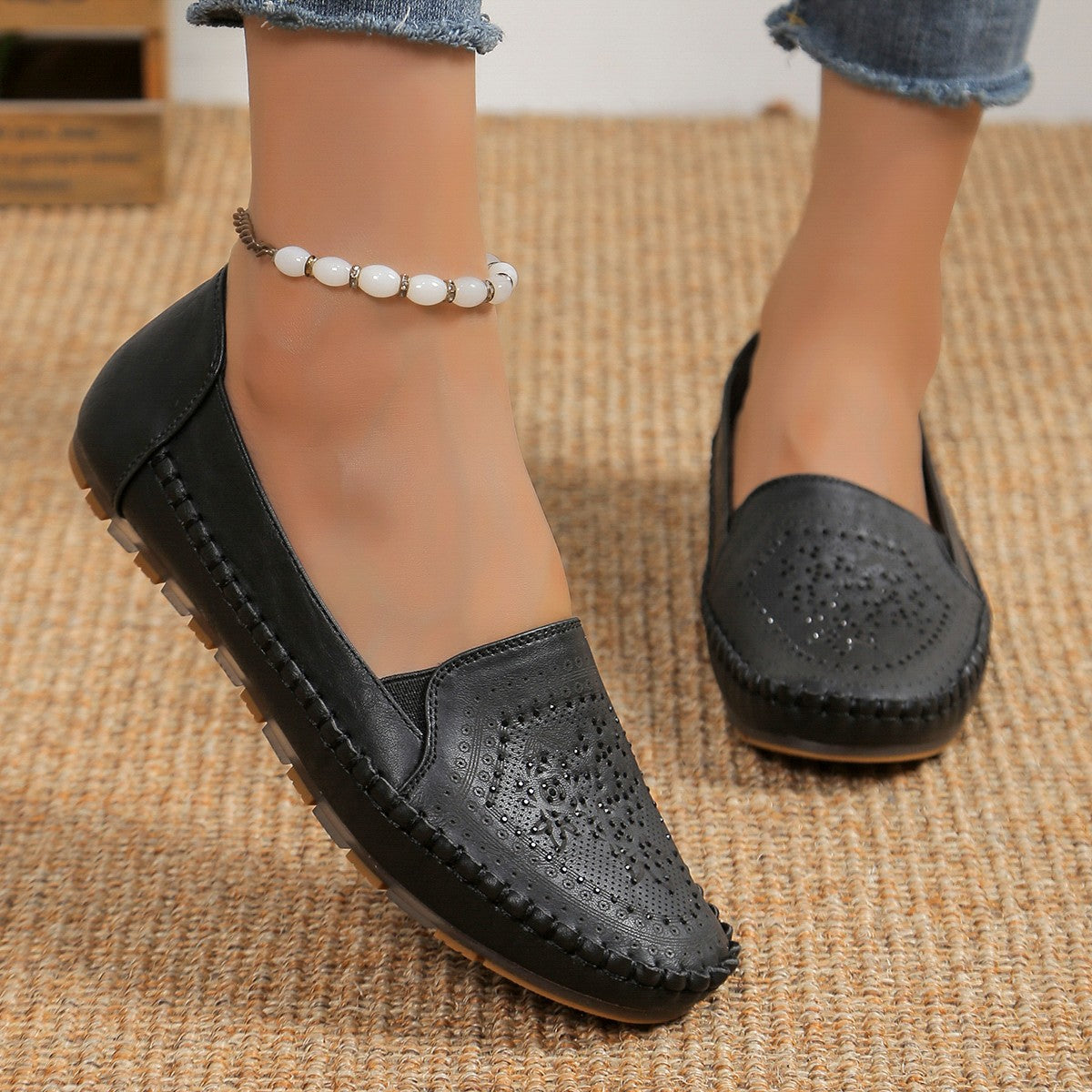 Handmade Stitching Gommino Moccasin Loafer Solid Color Casual Women's Flat Shoes