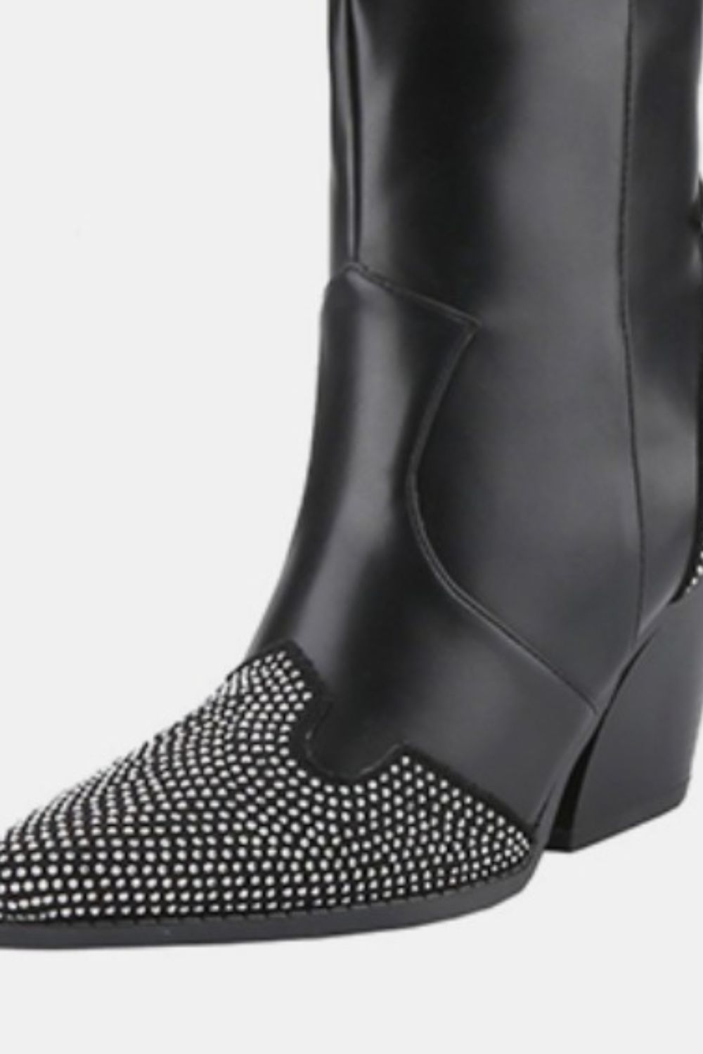 Weeboo Chunky Heel Rhinestone Western Black Midcalf Cowboy Boots