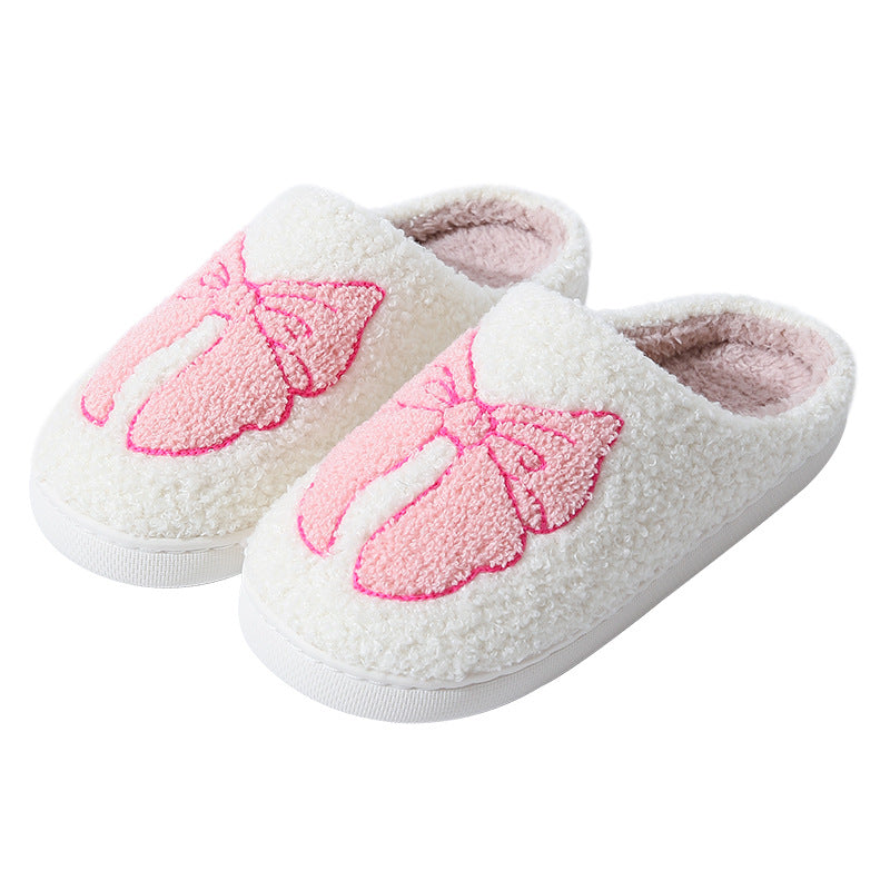 Cute Cartoon Bow Tied Ribbon Cotton Closed Toe Soft Slide On Slippers