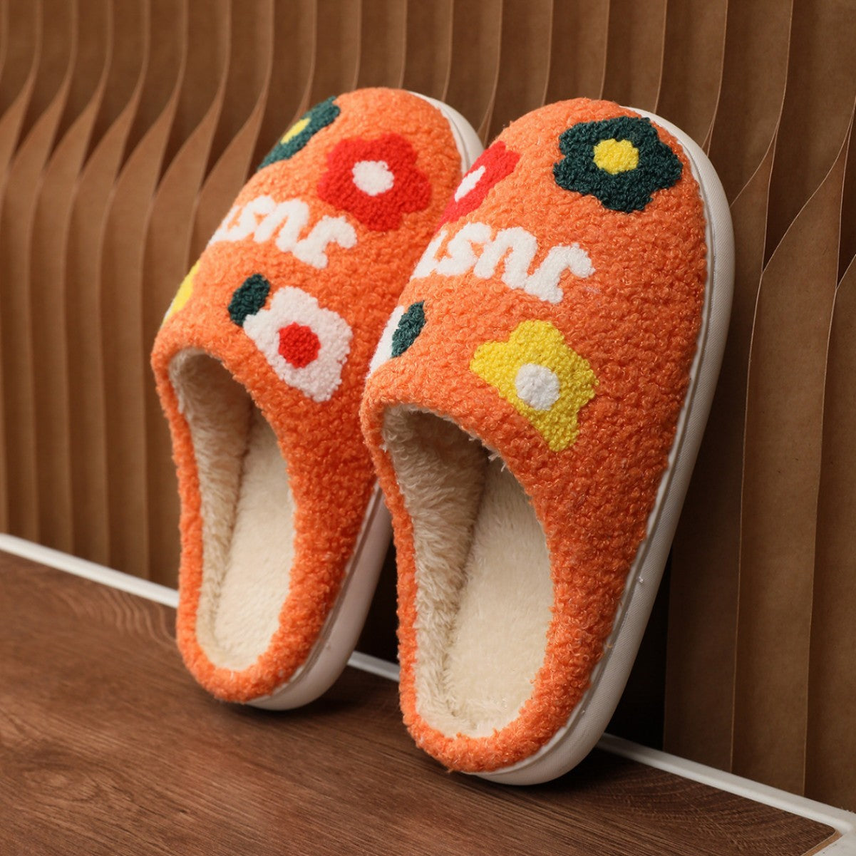 Women's Flower Slippers Indoor Soft Soles Cotton Flat Slide On Shoes