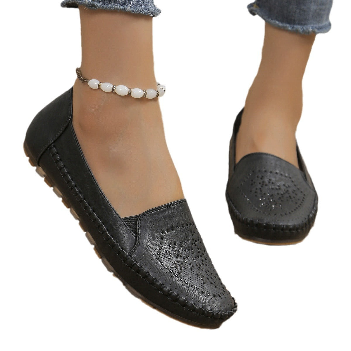 Handmade Stitching Gommino Moccasin Loafer Solid Color Casual Women's Flat Shoes