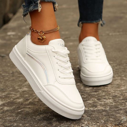 Lace-up White Flats Shoes Fashion Round Toe Slip-on Thick Sole Casual Sneakers For Women