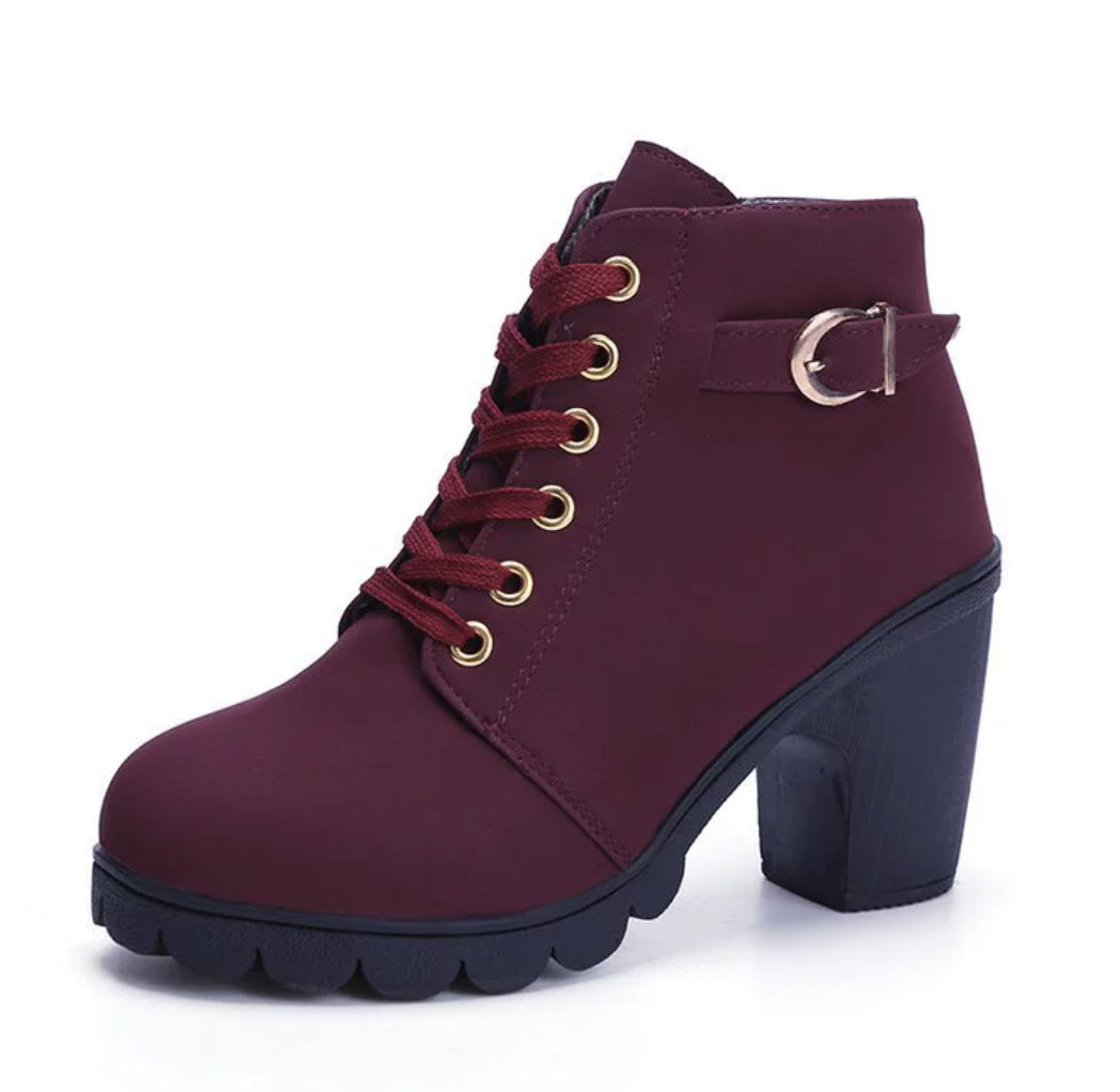Fashoin Leopard Print Ankle Square Heel Faux Suede Lace-up Zip Boots Women Casual Versatile Shoes Autumn And Winter