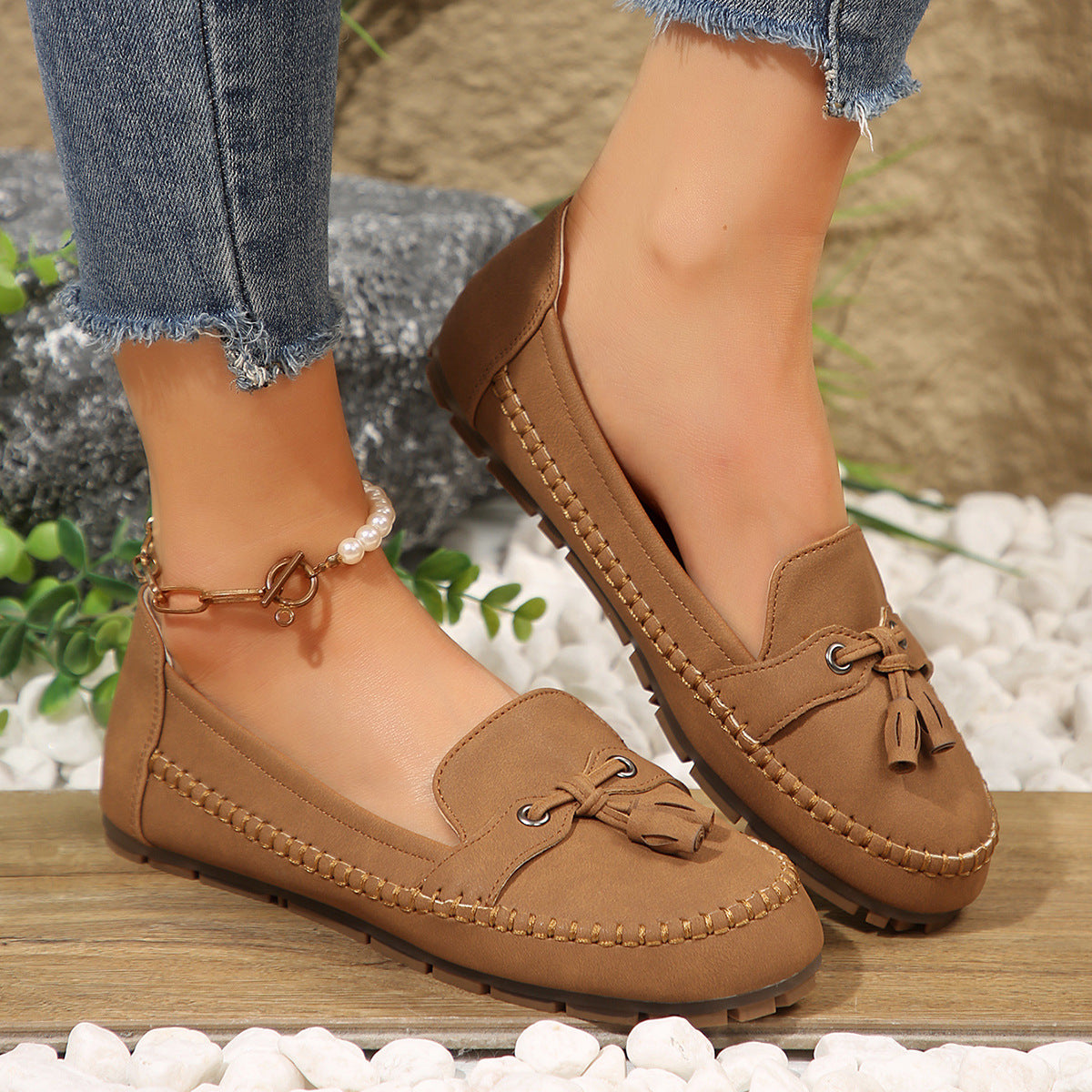 Women's Round Head Loafers Moccasins Fashion Non-slip Soft Comfortable Flats Shoes
